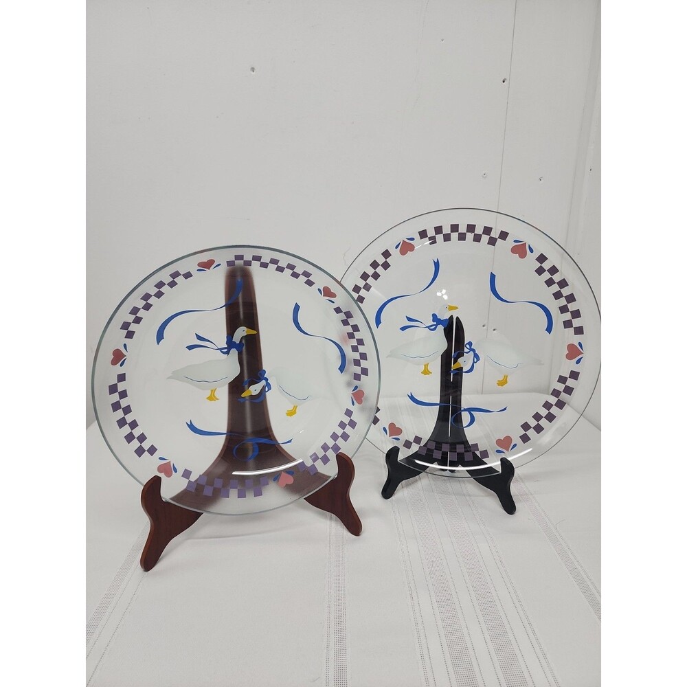 Vintage Libbey County Geese Serving Bowl And Platter Bows~Ribbons~Hearts 1990's